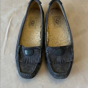 UGG ODYSSA KILTIE MOCCASIN SLIP-ON FLAT SHOES IN GRAY SUEDE SIZE 6.5